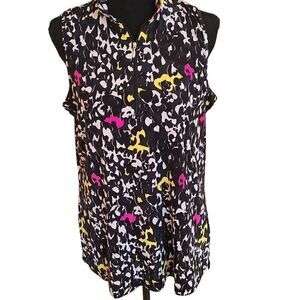 Jamie Sadock Simplicite Womens Golf Sleeveless Mixed Print Black Pink Top Large